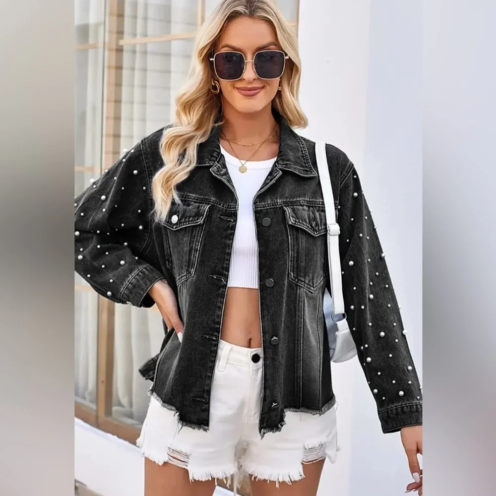 The Style Between Us Women's Black Denim Jacket with Stud Accents